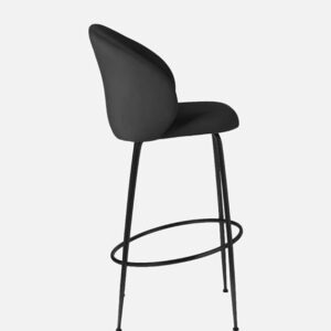 Brum Style Black Velvet Bar Stool with Black Metal Legs and Footrest - Image 8