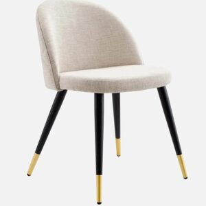 Modway Cordial Style Linen Beige Upholstered Dining Chair with Metal Legs - Modern Accent Chair - Image 1