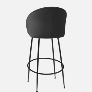 Brum Style Black Velvet Bar Stool with Black Metal Legs and Footrest - Image 2