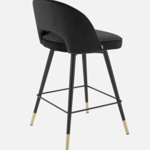 Eichholtz Cliff Black Velvet Counter Stool with Brass Accents - Modern Upholstered Bar Stool for Kitchen Island - Image 4