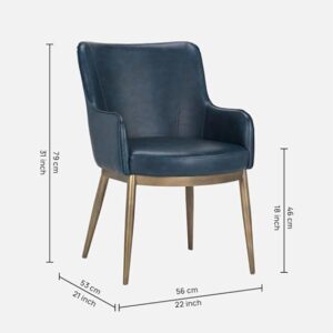 Modern Vintage Blue Faux Leather Dining Armchair with Powder Coated Gold Color Legs - Image 6