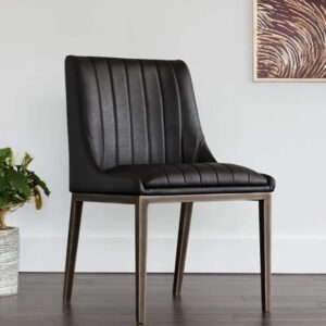 Contemporary Black Leatherette Dining Chair with Metal Frame - Vertical Channel Back Design - Image 2