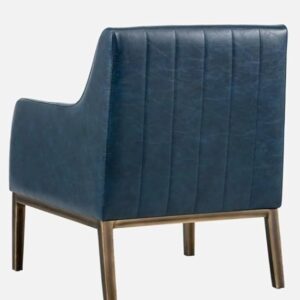 Style Mid-Century Blue Faux Leather Lounge Chair with Gold Metal Frame - Image 7