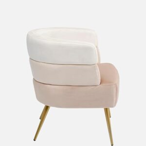 Modern Cream and Light Pink Striped Velvet Armchair with Golden Metal Legs - Image 7