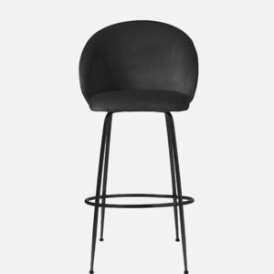 Brum Style Black Velvet Bar Stool with Black Metal Legs and Footrest - Image 7