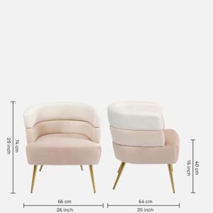 Modern Cream and Light Pink Striped Velvet Armchair with Golden Metal Legs - Image 5