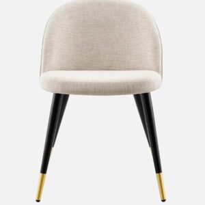 Modway Cordial Style Linen Beige Upholstered Dining Chair with Metal Legs - Modern Accent Chair - Image 3