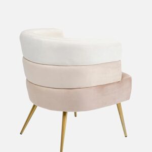 Modern Cream and Light Pink Striped Velvet Armchair with Golden Metal Legs - Image 3