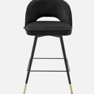 Eichholtz Cliff Black Velvet Counter Stool with Brass Accents - Modern Upholstered Bar Stool for Kitchen Island - Image 7