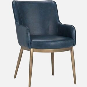 Modern Vintage Blue Faux Leather Dining Armchair with Powder Coated Gold Color Legs - Image 3