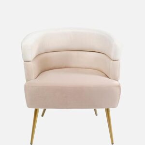 Modern Cream and Light Pink Striped Velvet Armchair with Golden Metal Legs - Image 6