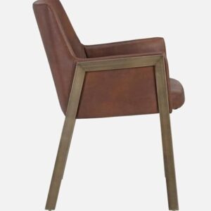 Sunpan Style Brown Faux Leather Accent Chair with Gold Metal Frame - Image 6
