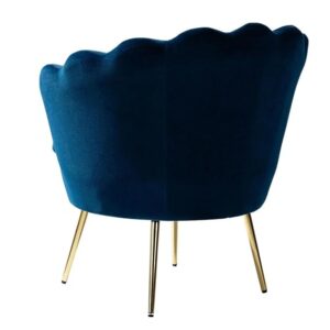 Modern Royal Crest Scallop Design Luxury Blue Velvet Armchair with Polished Gold Metal Legs - Image 4