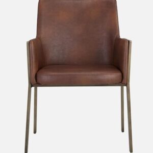 Sunpan Style Brown Faux Leather Accent Chair with Gold Metal Frame - Image 5
