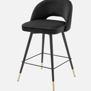 Eichholtz Cliff Black Velvet Counter Stool with Brass Accents - Modern Upholstered Bar Stool for Kitchen Island - Image 6