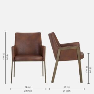 Sunpan Style Brown Faux Leather Accent Chair with Gold Metal Frame - Image 4