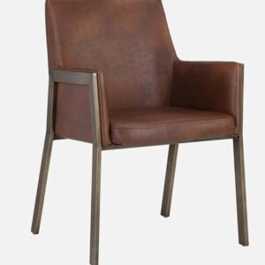 Sunpan Style Brown Faux Leather Accent Chair with Gold Metal Frame - Image 3