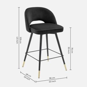 Eichholtz Cliff Black Velvet Counter Stool with Brass Accents - Modern Upholstered Bar Stool for Kitchen Island - Image 5