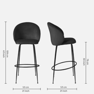 Brum Style Black Velvet Bar Stool with Black Metal Legs and Footrest - Image 6