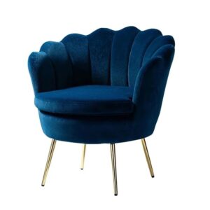 Modern Royal Crest Scallop Design Luxury Blue Velvet Armchair with Polished Gold Metal Legs - Image 3