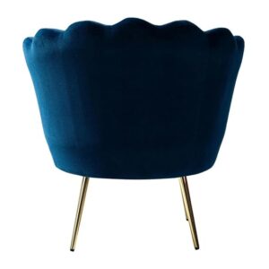 Modern Royal Crest Scallop Design Luxury Blue Velvet Armchair with Polished Gold Metal Legs - Image 2