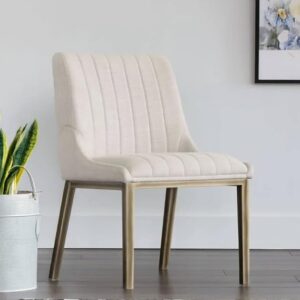 Irongate Halden Style Beige Upholstered Dining Chair with Metal Legs - Modern Side Chair - Image 1