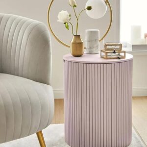 Modern Round Side Table with Removable Top, Pink Ribbed Design, Multifunctional Storage Accent Table for Living Room, Bedroom, or Office - Image 1