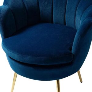 Modern Royal Crest Scallop Design Luxury Blue Velvet Armchair with Polished Gold Metal Legs - Image 5