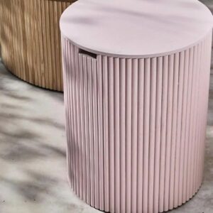 Modern Round Side Table with Removable Top, Pink Ribbed Design, Multifunctional Storage Accent Table for Living Room, Bedroom, or Office - Image 2