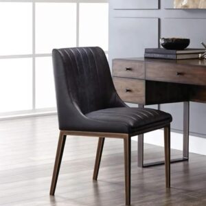Contemporary Black Leatherette Dining Chair with Metal Frame - Vertical Channel Back Design - Image 1