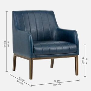 Style Mid-Century Blue Faux Leather Lounge Chair with Gold Metal Frame - Image 4
