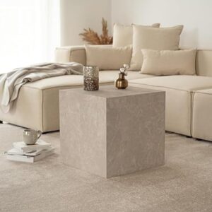 Click to see full view TANUSH FURNITURES Elegant White Marble Finish Wood Cube Side Table – 50 cm Height, 45 cm Width, 45 cm Depth – Stylish & Durable Accent Piece for Home & Office - Image 2