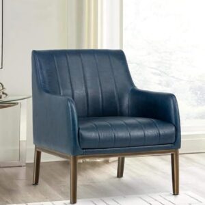 Style Mid-Century Blue Faux Leather Lounge Chair with Gold Metal Frame - Image 1