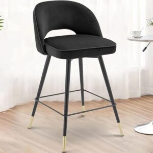 Eichholtz Cliff Black Velvet Counter Stool with Brass Accents - Modern Upholstered Bar Stool for Kitchen Island - Image 1
