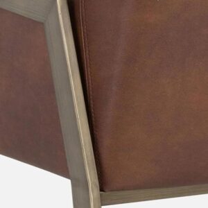 Sunpan Style Brown Faux Leather Accent Chair with Gold Metal Frame - Image 2