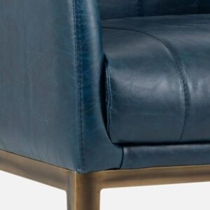Style Mid-Century Blue Faux Leather Lounge Chair with Gold Metal Frame - Image 5