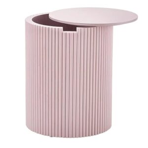 Modern Round Side Table with Removable Top, Pink Ribbed Design, Multifunctional Storage Accent Table for Living Room, Bedroom, or Office - Image 4
