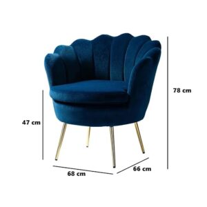 Modern Royal Crest Scallop Design Luxury Blue Velvet Armchair with Polished Gold Metal Legs - Image 4