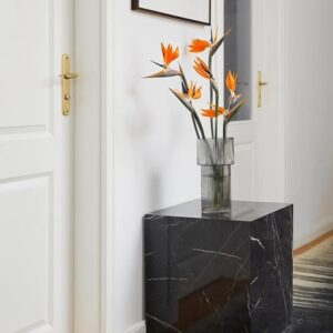 TANUSH FURNITURES Luxurious Black Marble Finish Wood Cube Side Table – 50 cm Height, 45 cm Width, 45 cm Depth – Elegant & Durable Accent Piece for Home & Office - Image 1