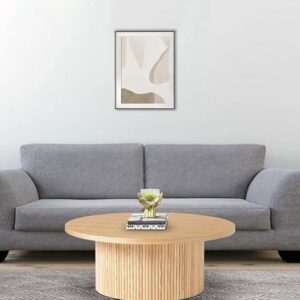 TANUSH FURNITURES Round Wood Coffee Table with Ribbed Base - Modern Circular Center Table (81 cm Diameter, 38 cm Height) - Image 3